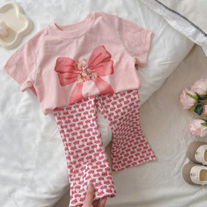 Baby Girl Summer Bow Prints tshirt with trouser