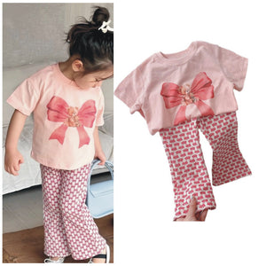 Baby Girl Summer Bow Prints tshirt with trouser