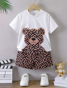 Young Boy Young Boys Bear Printed Short Sleeve T-Shirt And All-Over Print Shorts Set