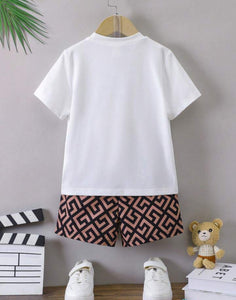 Young Boy Young Boys Bear Printed Short Sleeve T-Shirt And All-Over Print Shorts Set