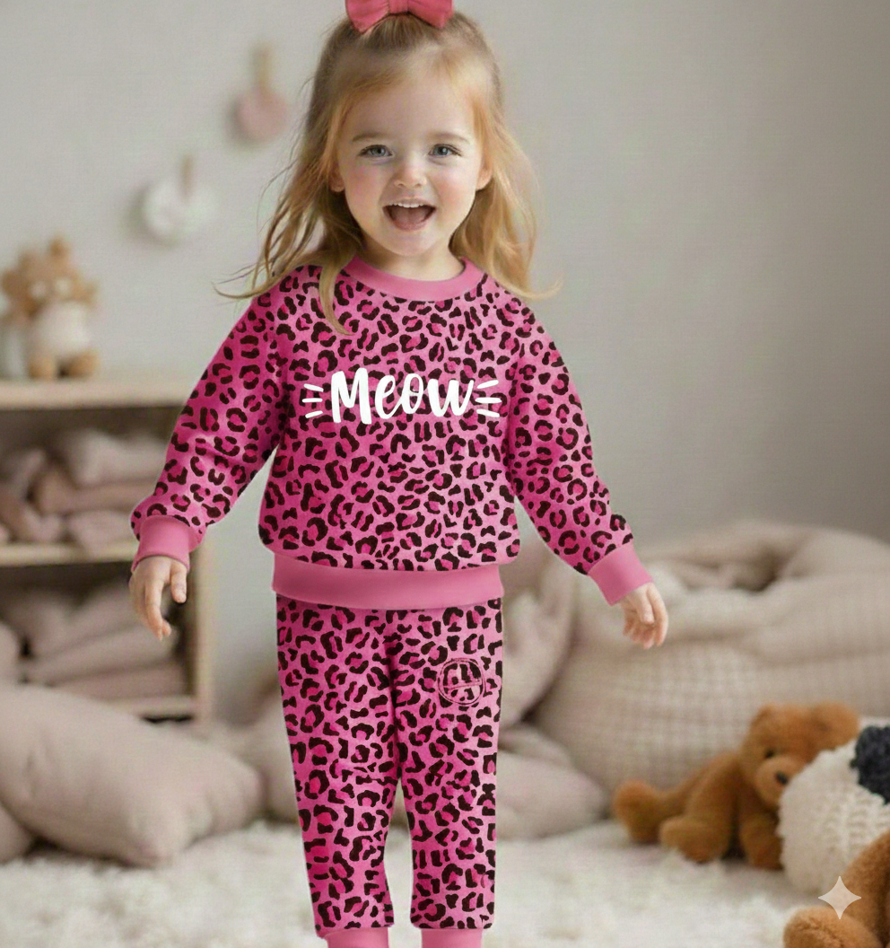 BABYGIRL CHEETA PRINT SWEATSHIRT AND PANTS