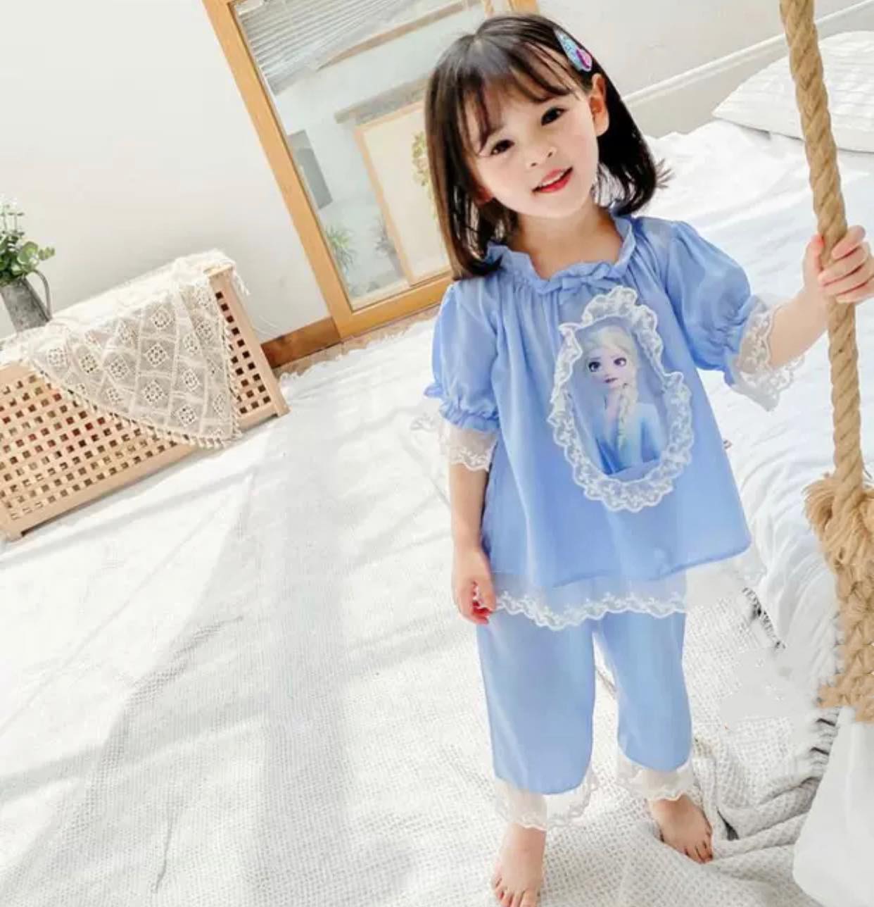 Girls Elsa Princess Dress Frozen Short Sleeve TOP & Trouser Dresses Baby