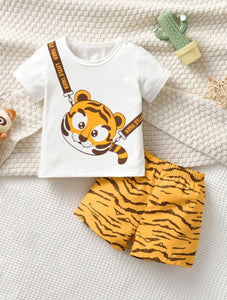 Boys Baby Tiger Print Tee & Tiger Print Shorts