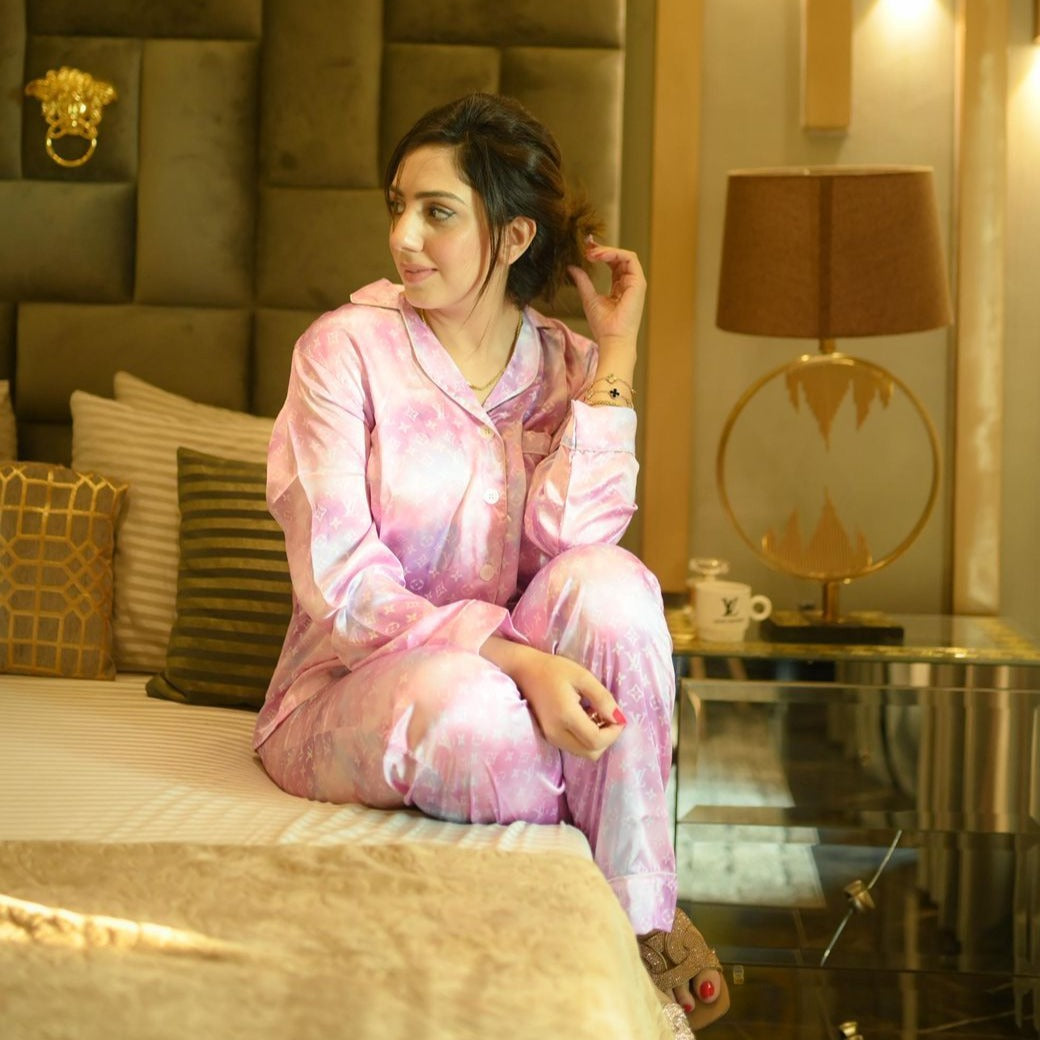 Silk Geometric G print pajama set I Nightwears in Pakistan